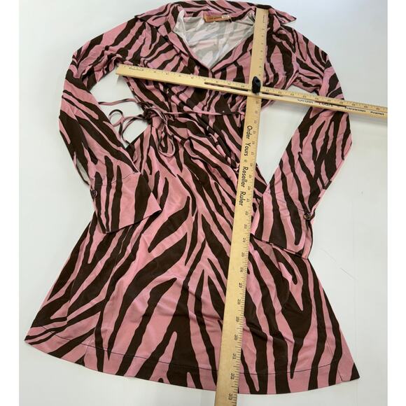 The Andamane Dress Womens 10 Pink Jane Zebra Wrap Mini Collared Jersey - Picture 10 of 12
